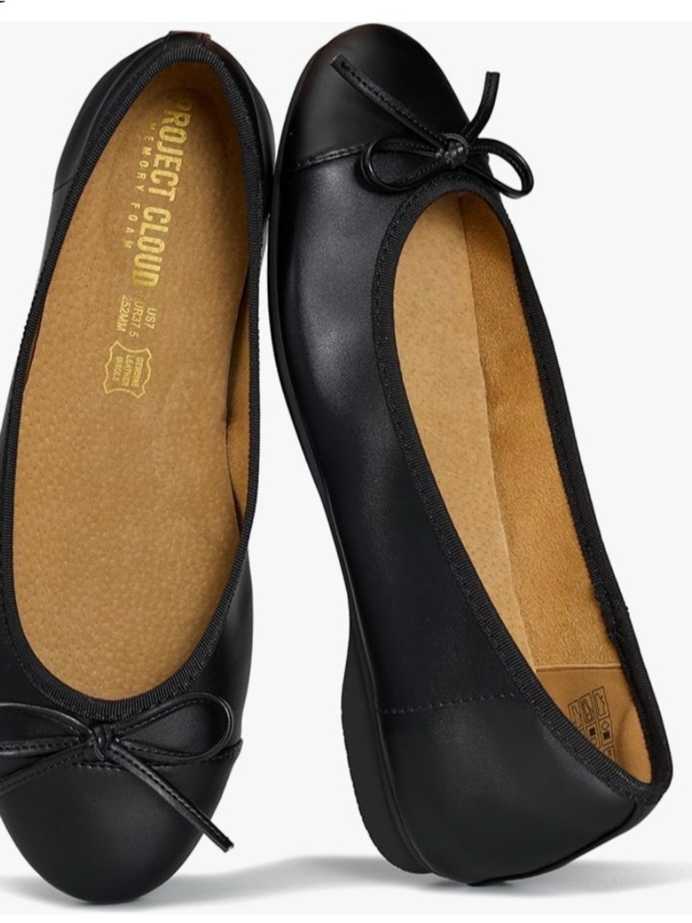 Project Cloud Black Ballet Flats - Comfort Leather Women's Shoes NEW SIZE 10